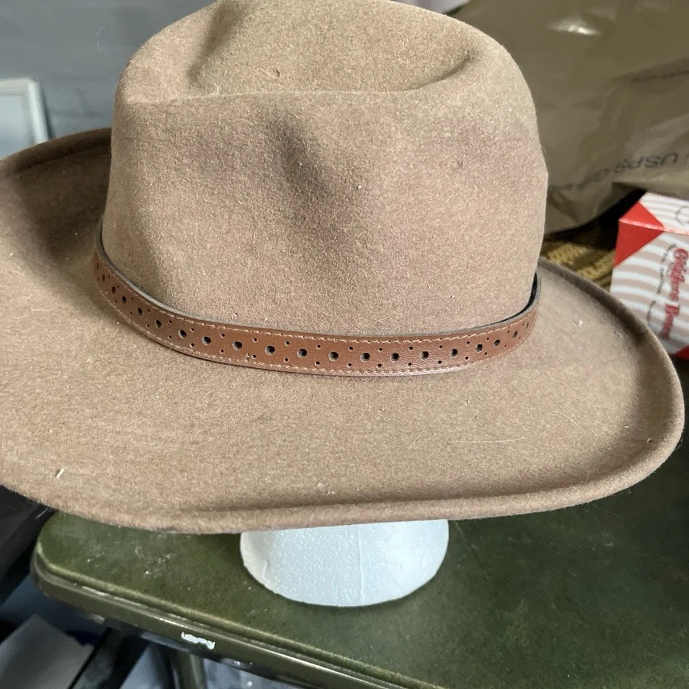 Vintage Flex Felt Fedora Hat 100% Wool Size M Made in USA Brown Banded